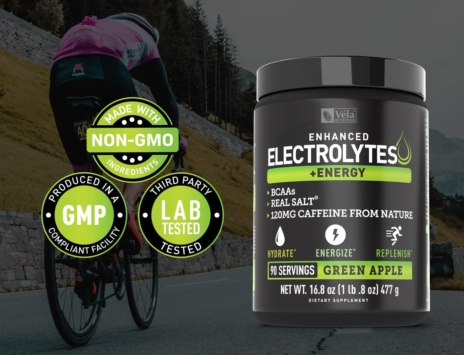 Electrolyte Powder Recovery Drink + Energy (90 Servings | Green Apple) W Real Salt +Bcaas Sugar Free Electrolyte Supplement W Potassium Zinc & Magnesium for Hydration - Keto Electrolytes