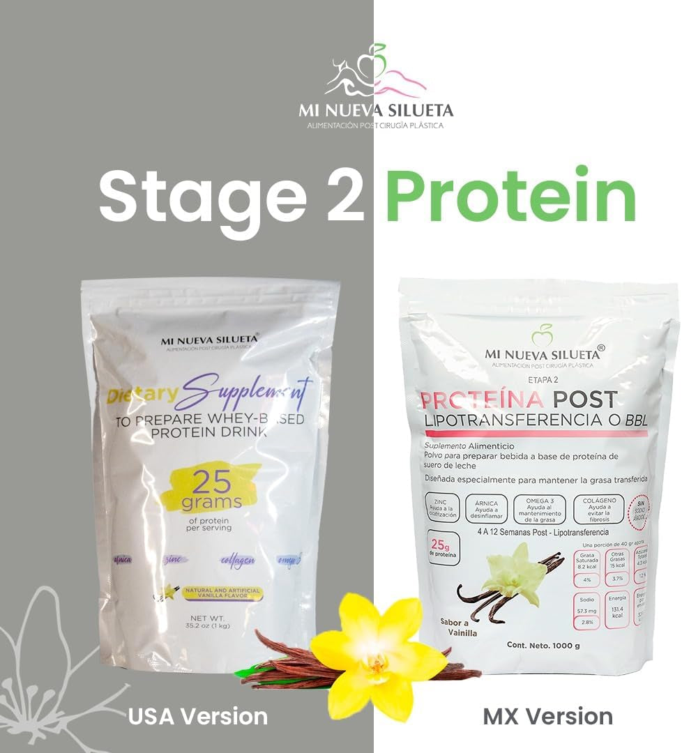 MI NUEVA SILUETA Lipotransfer Protein Stage 2 My New Silhouette Is an Isolated Whey Protein Powder with Collagen That Helps to Maintain Transferred Fat. (VANILA)