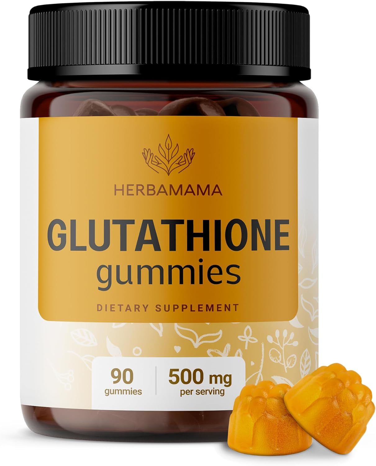 HERBAMAMA Reduced Glutathione Gummies -Antioxidant Supplement Support for Skincare & Liver Cleansing Gummy - Non-Gmo, Gluten-Free 500Mg - Banana Flavor 90 Chews per Bottle