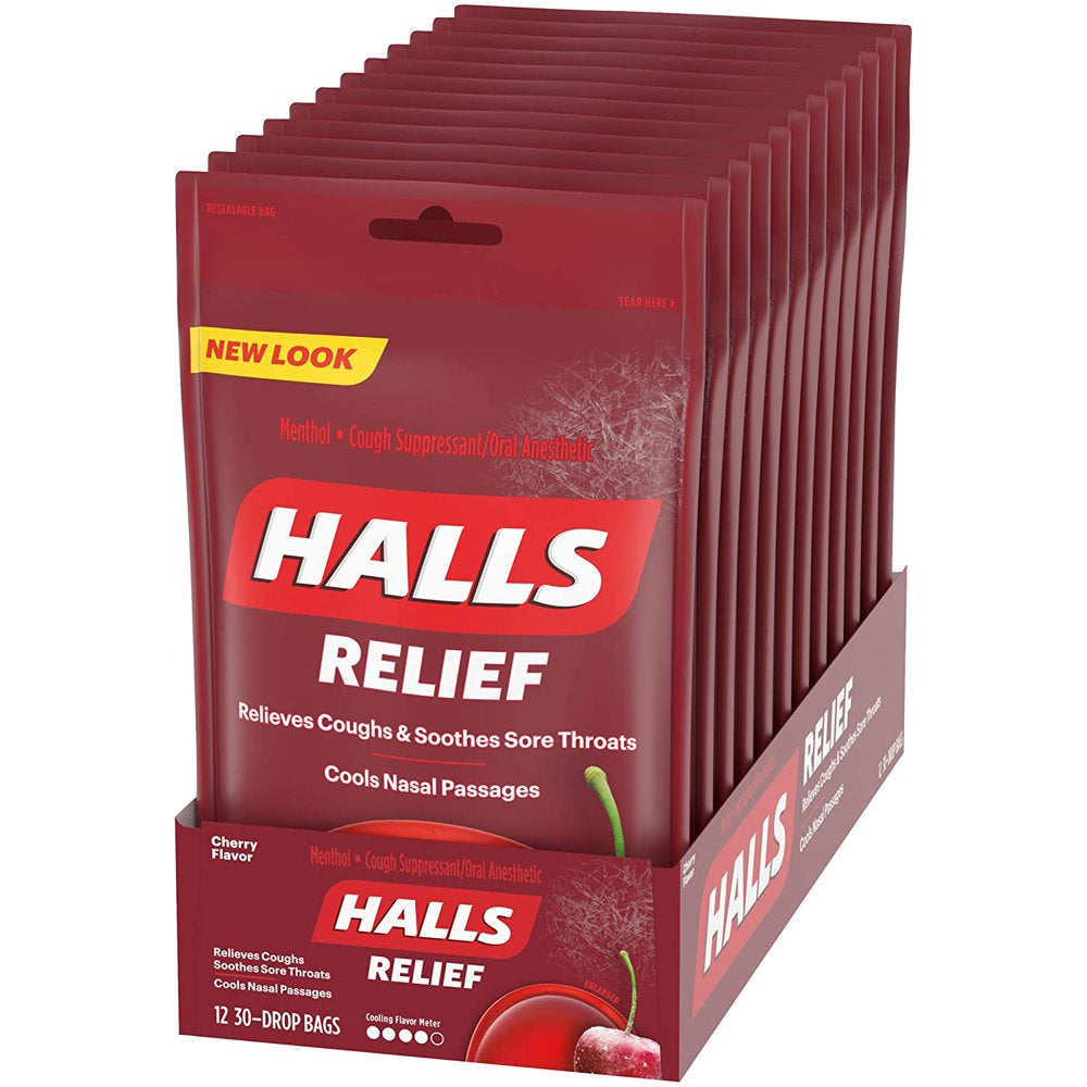 Halls Cherry Cough Drops - with Menthol - 180 Drops (20 Sticks of 9 Drops)