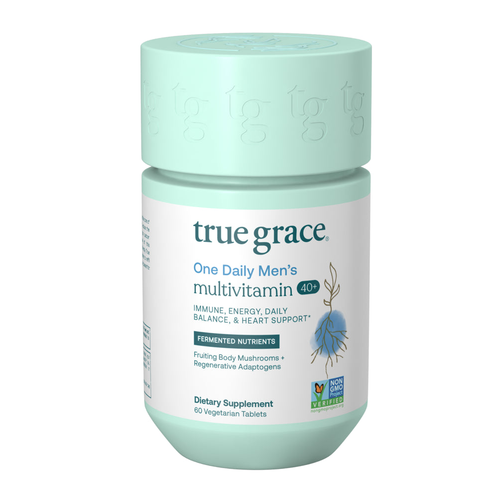 True Grace Men'S 40+ One Daily Multivitamin Fermented Minerals, Organic Adaptogens & Mushrooms Whole Body Balance Immune, Endurance, Bone & Heart Support Supplement - Non-Gmo - 60 Vegan Tablets