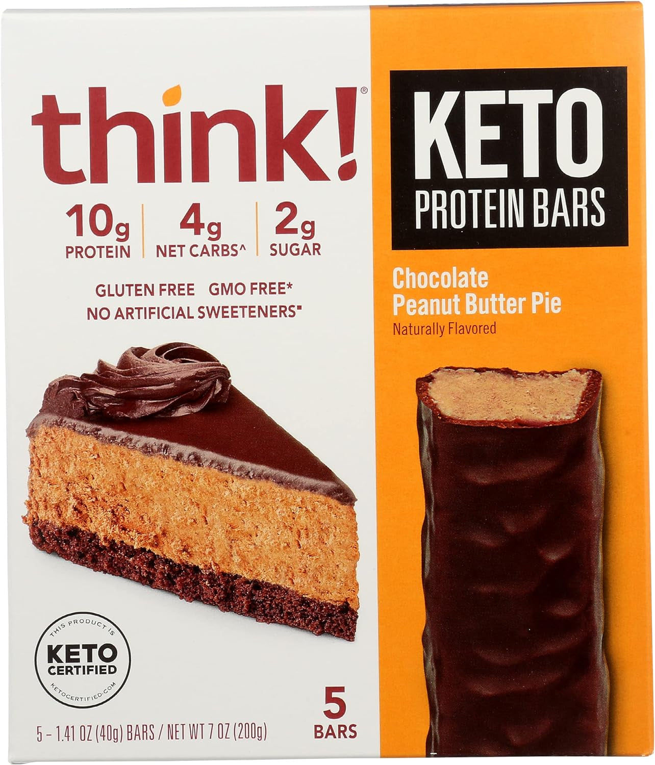 Think! Protein Bars, High Protein Snacks, Gluten Free, Sugar Free Energy Bar with Whey Protein Isolate, Chocolate Peanut Butter Pie, Nutrition Bars without Artificial Sweeteners, Keto, 5Pc, 7.05 Oz (Pack of 6)