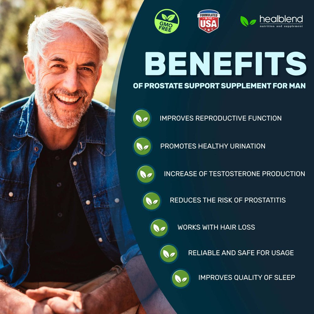 Healblend Prostate Support Supplement for Men - Natural Prostate Formula with Organic Saw Palmetto, Reduces Frequent Urination, Improves Sleep & Bladder Discomfort – 60 Capsules