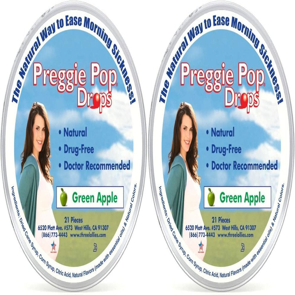 Three Lollies, Preggie Pop Drops, Green Apple, 21 Pieces(Pack of 2 )