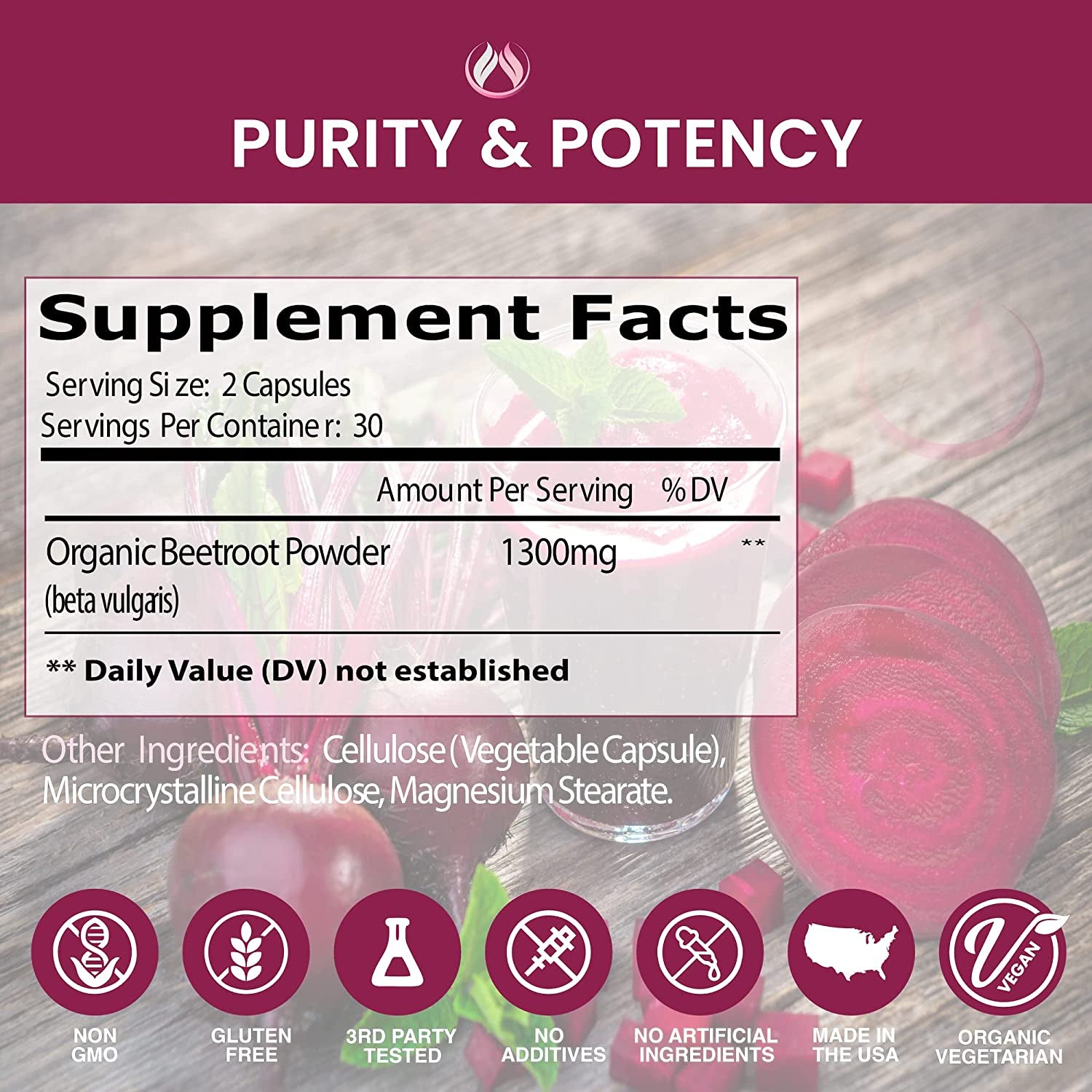 Beet Root Capsules Organic Beet Root Powder 1300Mg | Natural Nitric Oxide Booster, Nitrate Supplement, Heart Health, Energy, Athletic Performance