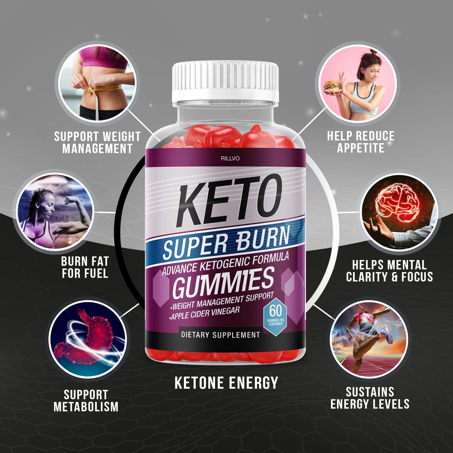 Keto Superburn Gummies ACV Gummies with Apple Cider Vinegar Gummy Advanced Formula (60 Gummies)