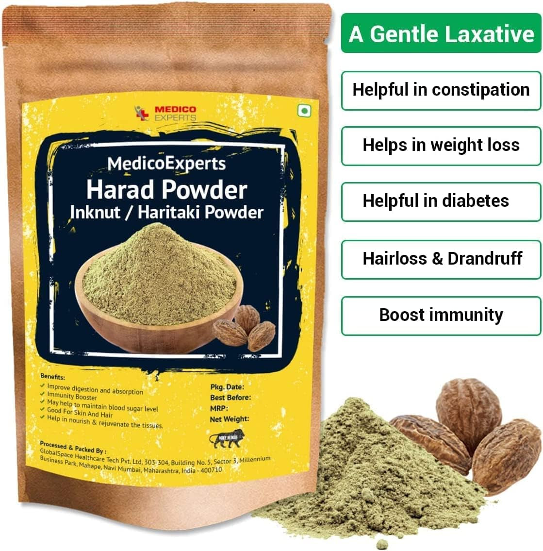 CROW Haritaki Powder Organic - 100 GMS | 100% Pure Harde Powder | Kadukkai Powder | Harad Powder | Inknut Powder for Dark Circles, Face, Skin & Healthy Digestion