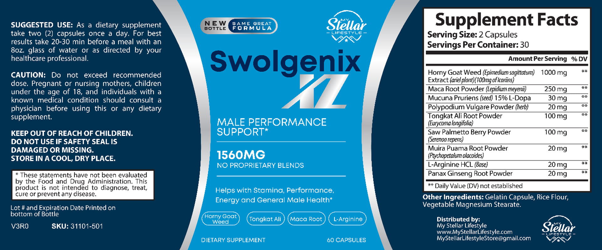 4 Pack Swolgenix XL Male Performance Support-60 Capsules X4