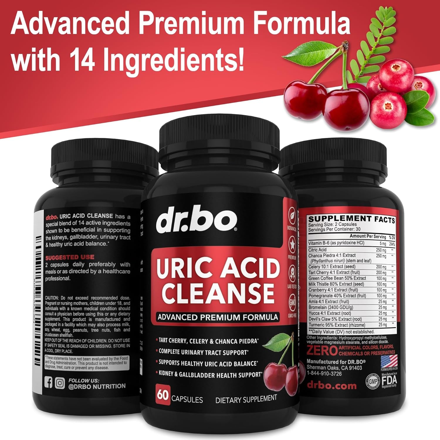 Uric Acid Cleanse Support Supplement - Kidney Herbal Supplements Pills with Chanca Piedra, Celery & Tart Cherry Extract Formula - Joint Support, Uric Acid Flush & Kidney Cleanse Detox Purge Capsules