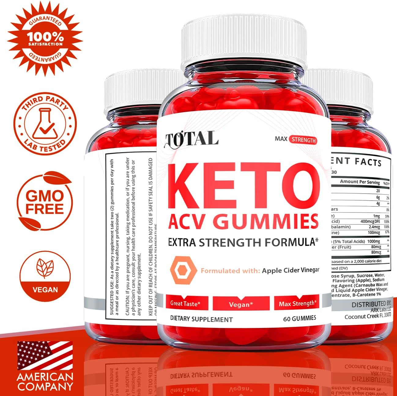 Total Keto ACV Gummies - Total Keto Gummies with ACV, Total Keto Ketosis Gummies with Apple Cider Vinegar - Vegan, Non GMO - Advanced Formula Ketogenic (1 Pack)