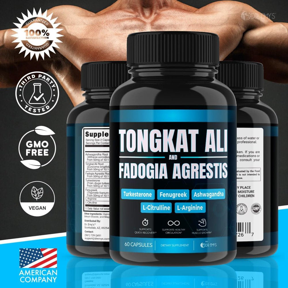 (2 Pack) Tongkat Ali Fadogia Agrestis Nitric Oxide Booster Supplement L Arginine Citrulline Pre Workout for Men with Fenugreek Turkesterone - Ashwagandha(120 Count)