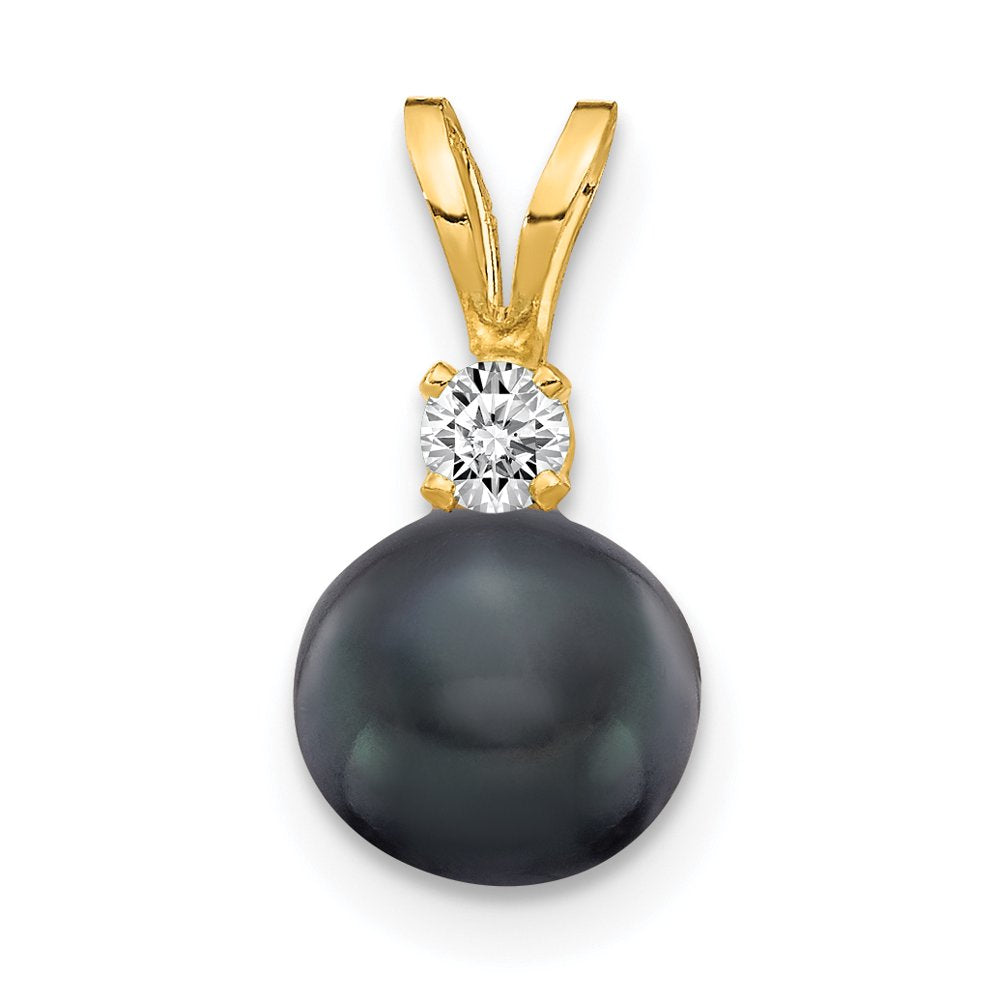 14K 6Mm Black FW Cultured Pearl VS Diamond Pendant