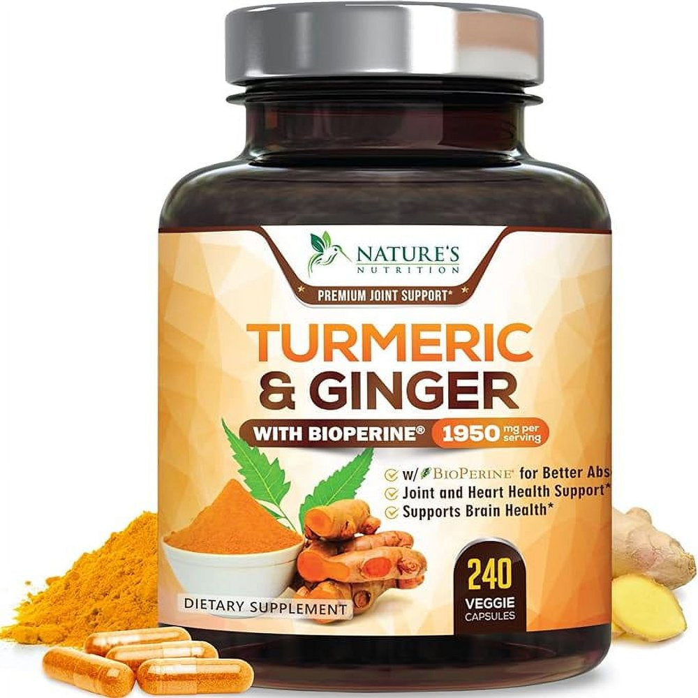 Turmeric Curcumin with Bioperine & Ginger 95% Standardized Curcuminoids 1950Mg - Black Pepper for Max Absorption, Natural Joint Support, Nature'S Tumeric Extract Supplement, Vegan - 240 Capsules