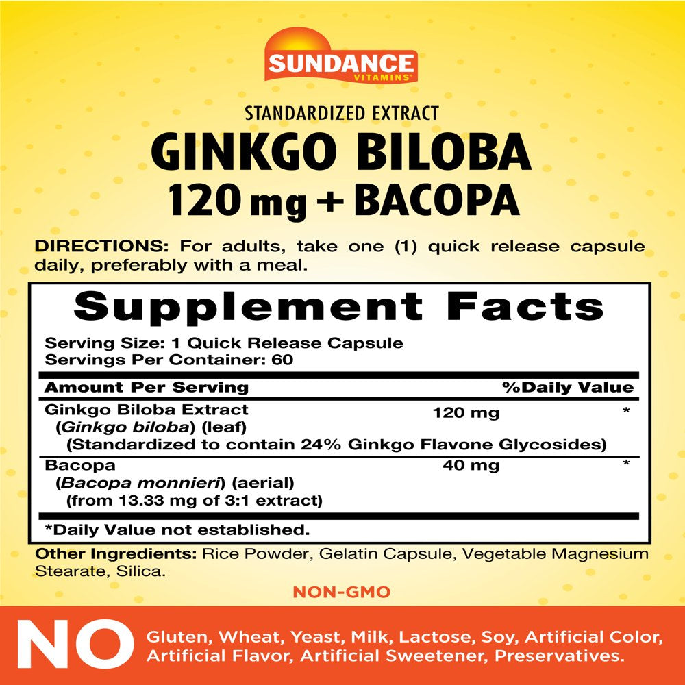 Sundance Vitamins Ginkgo Biloba Tablets, 120 Mg, 60 Count