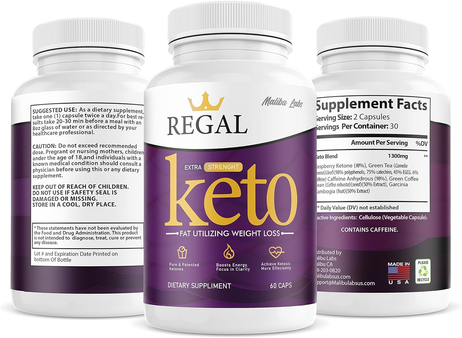 (3 Pack) Regal Keto, Strong Advanced Formula 1300Mg, Made in the USA, (3 Bottle Pack), 90 Day Supply