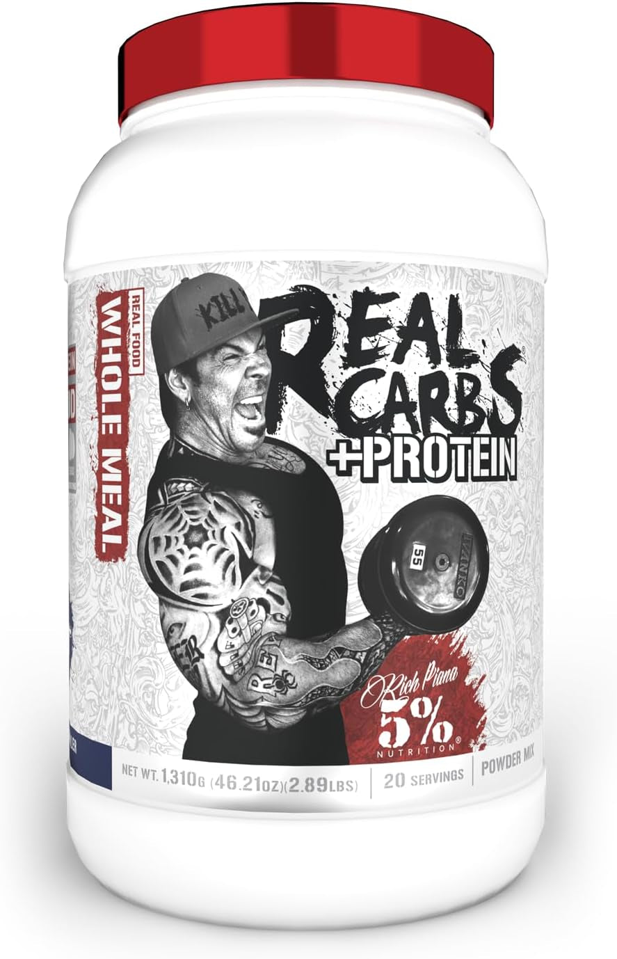 5% Nutrition Rich Piana Real Carbs + Protein | Clean Mass Gainer Protein Powder | Real Food Carbohydrate Fuel for Pre Workout/Post-Workout Recovery Meal | 2.89 Lb, 20 Srvgs (Blueberry Cobbler)