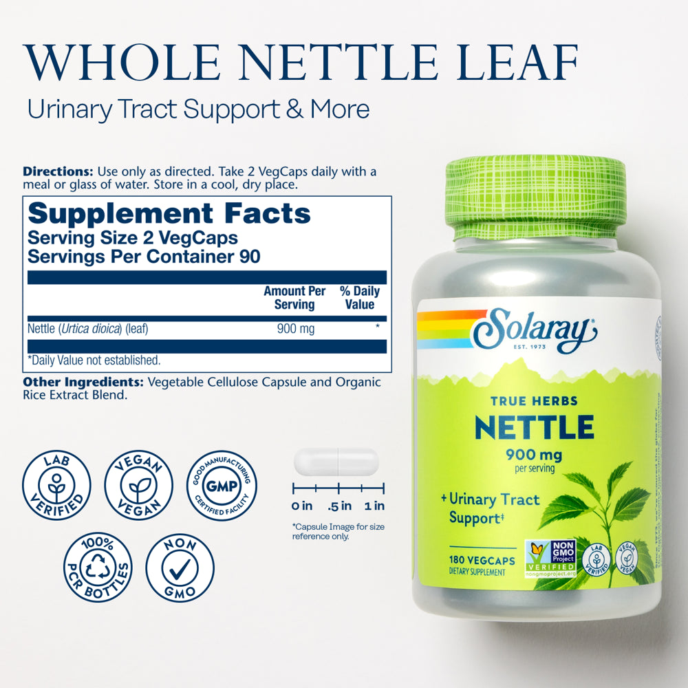 Solaray Nettle Leaf 900Mg | Healthy Kidney, Urinary & Prostate Support | Traditional Use for Healthy Allergy Response & Respiratory Wellness | 180 CT