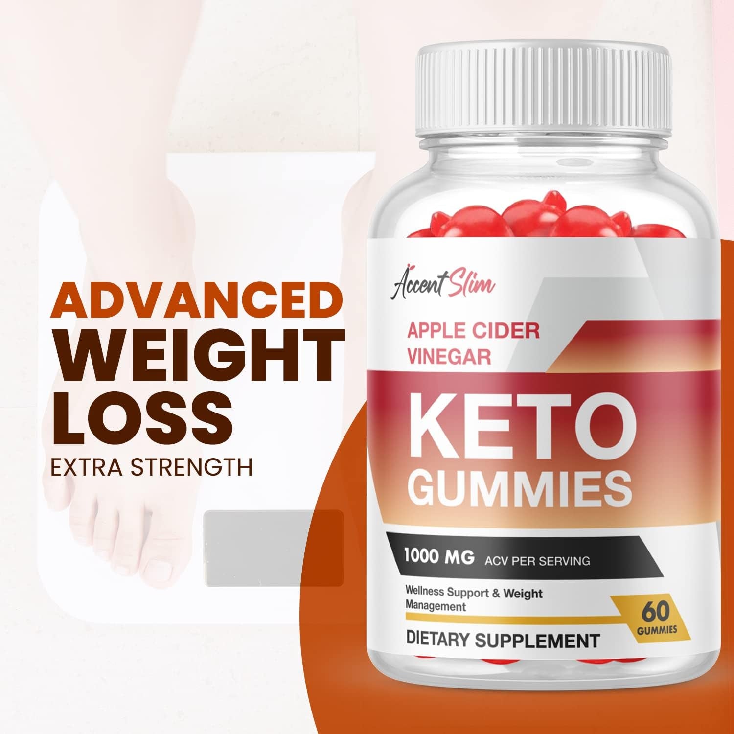 Accent Slim ACV Gummies - Vegan, Non GMO - Accent Slim ACV Keto Gummies with Apple Cider Vinegar, Accent Slim Keto Gummies with ACV for Ketosis, Advanced Formula Ketogenic (1 Pack)