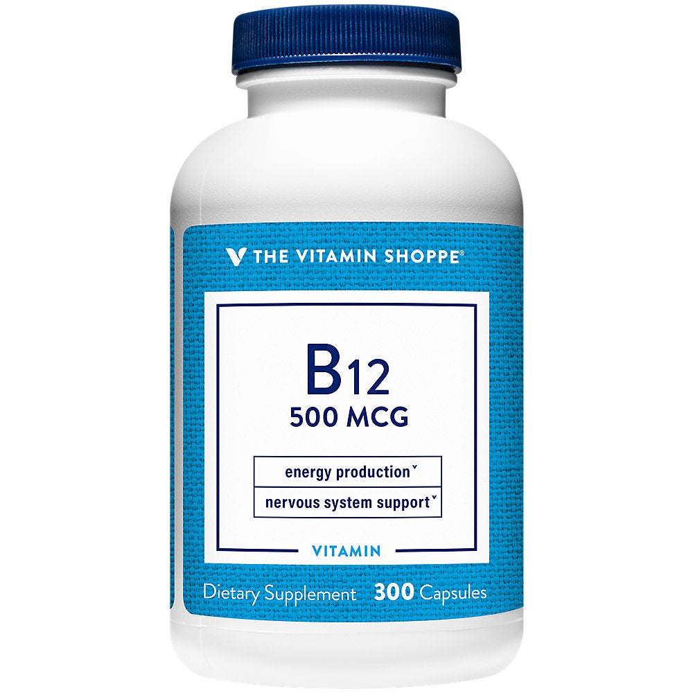 Vitamin B12 500Mcg - Supports Energy Production, Once Daily Dietary Supplement - Vitamin B-12 (As Cyanocobalamin), Gluten & Dairy Free (300 Capsules) by the Vitamin Shoppe