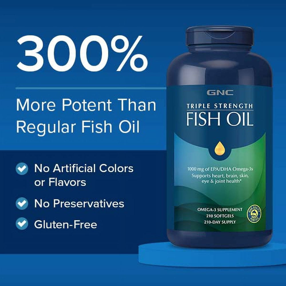 GNC Triple Strength Omega 3 Fish Oil 1000Mg, 60 Count, Supports Joint, Skin, Eye, and Heart Health