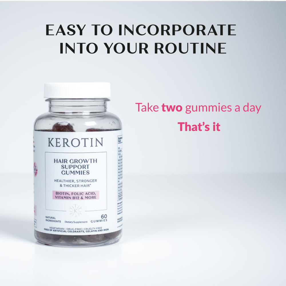 Kerotin Hair Growth Gummies - Vegetarian, Natural and 100% Made in the US - for Thinning Hair and Faster Growth - Berry Flavored, Contains Biotin and Essential Vitamins