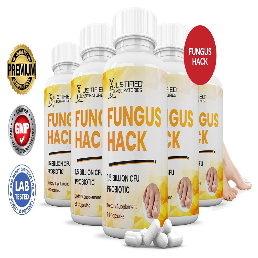 (5 Pack) Fungus Hack 1.5 Billion CFU Probiotic Nail Support 300 Capsules