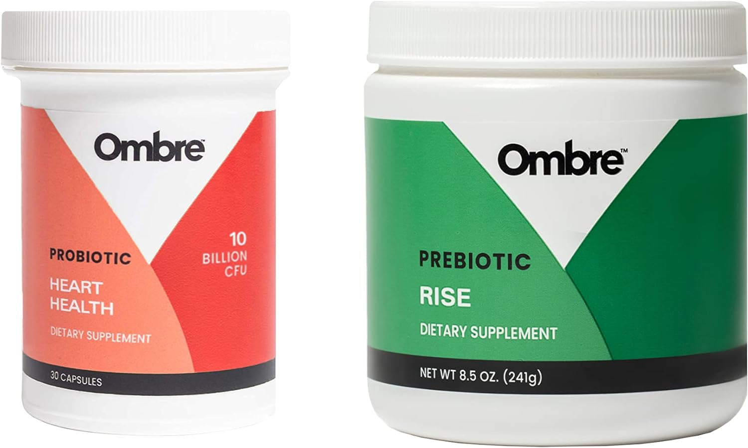 Ombre Heart Health & Rise Probiotic and Prebiotic Value Bundle, Promotes Cardiovascular, Gut, and Metabolic Health, Helps Soothe Occasional Constipation, Bloating, and Gas, 30-Day Supply