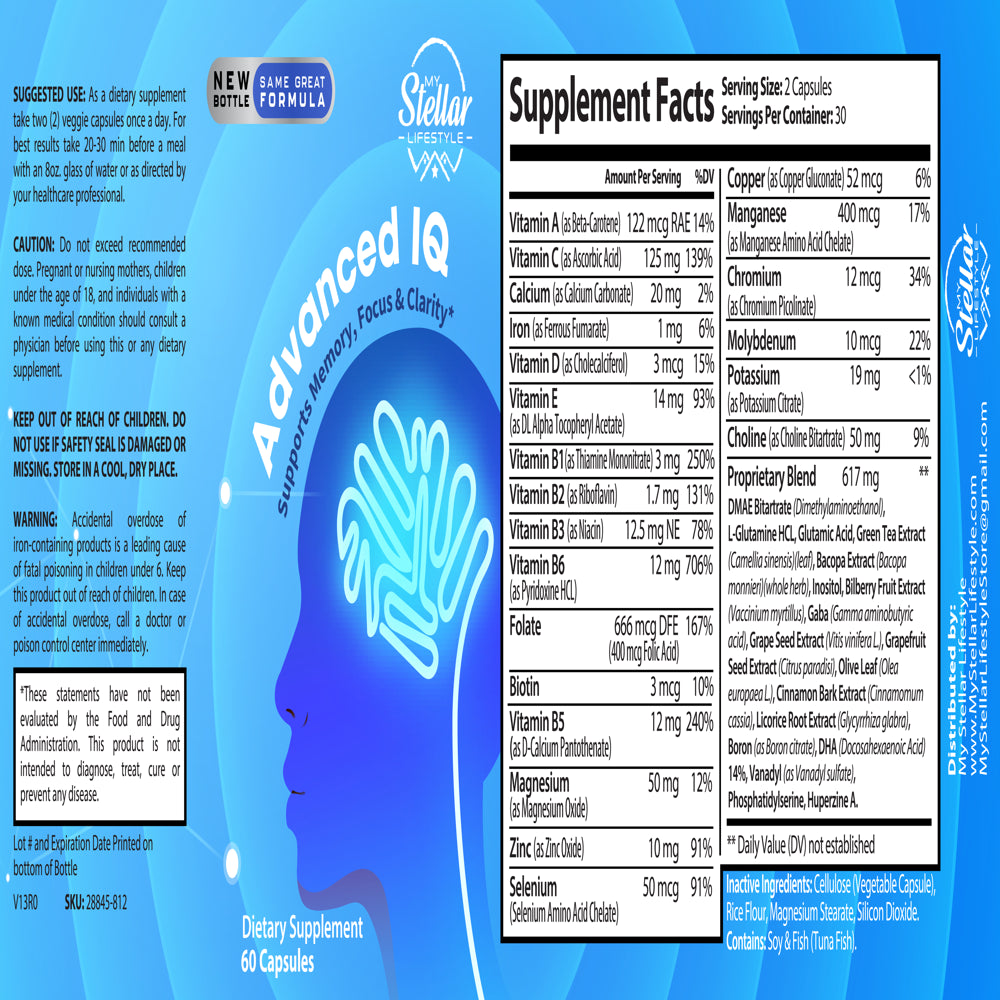 2 Pack - Advanced IQ Cognitive Support - Brain Booster Memory Supplement 60CT X2