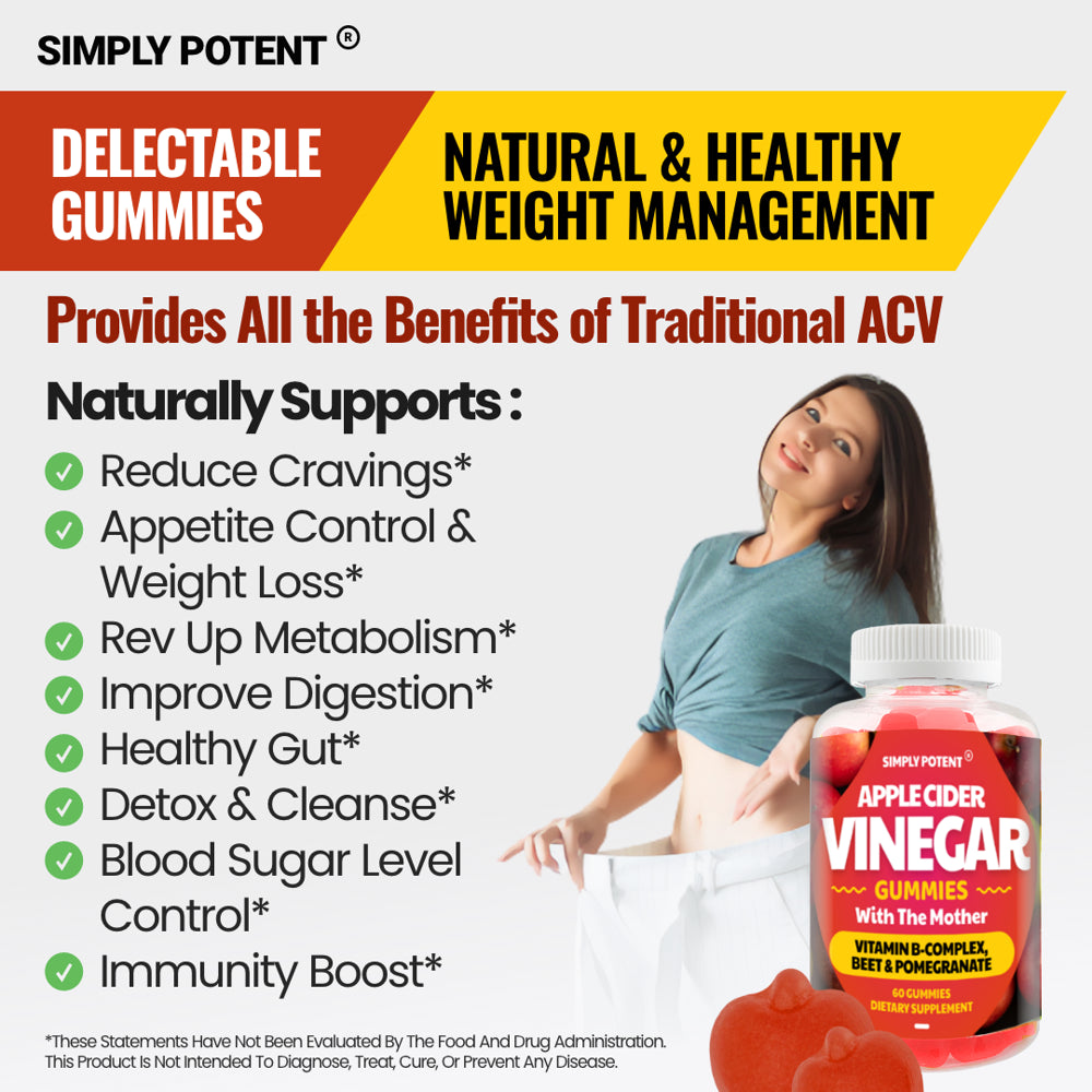 ACV Gummies with Mother for Weight Loss, Apple Cider Vinegar Gummies, 60 500Mg Pills with Pomegranate, Beet & B Vitamins for Gut Cleanse & Detox