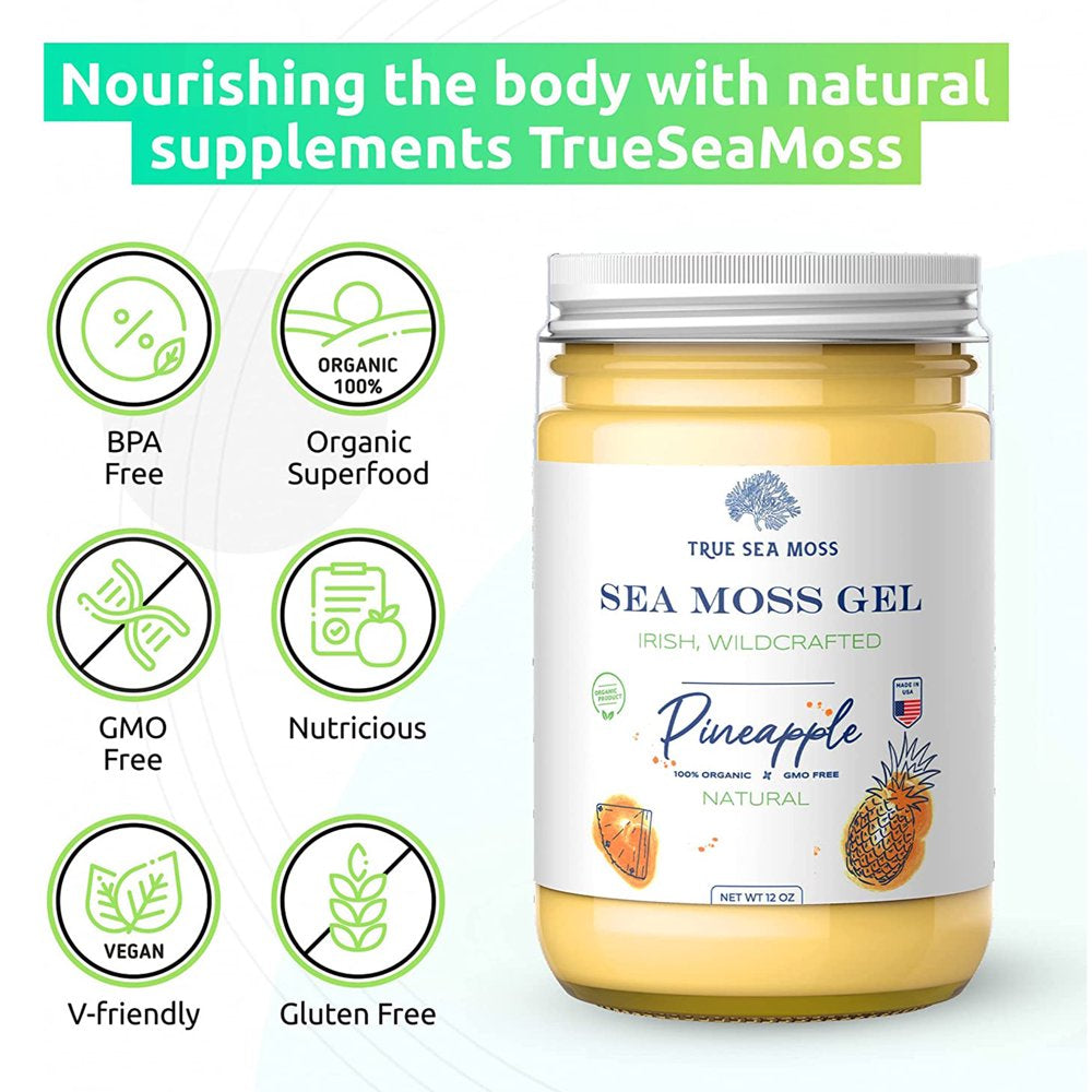 Trueseamoss Wildcrafted Irish Sea Moss Gel – Nutritious Raw Seamoss Rich in Minerals, Proteins & Vitamins – Antioxidant Health Supplement, Vegan-Friendly Made in USA (Pineapple, 3)