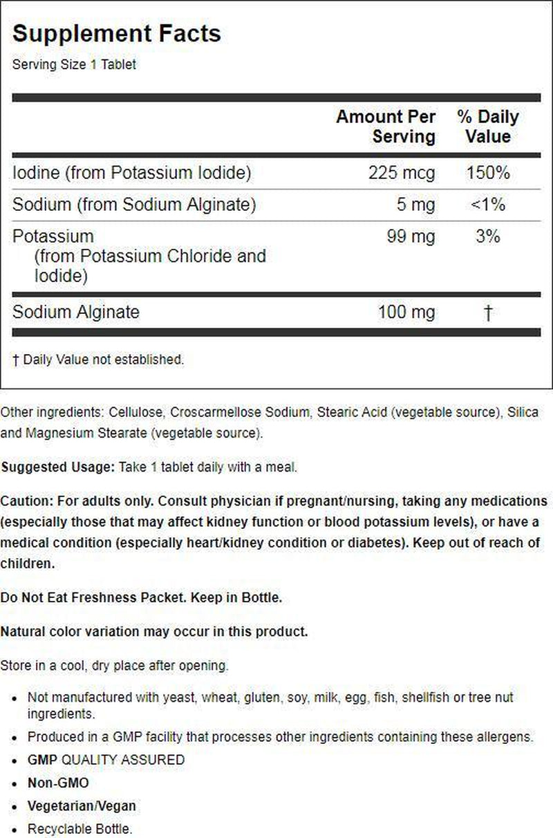 NOW Supplements, Potassium plus Iodine, Supports Electrolyte Balance*, Thyroid Support*, 180 Tablets