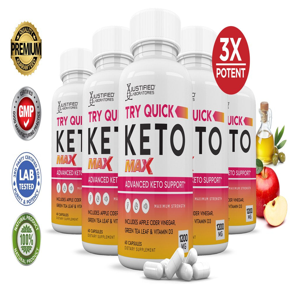 (5 Pack) Try Quick Keto ACV MAX Pills 1675Mg Dietary Supplement 300 Capsules