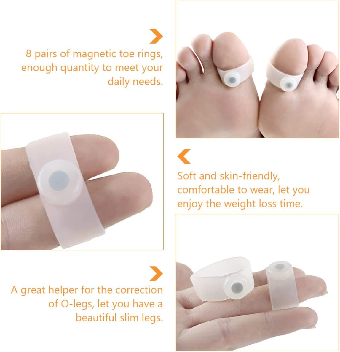 8 Pairs Toe Ring Foot Care Rings Magnetic Silicone Foot Rings Foot Supplies Foot Care Tool Foot Rings Slimming Foot Rings Birthday Present Pu White