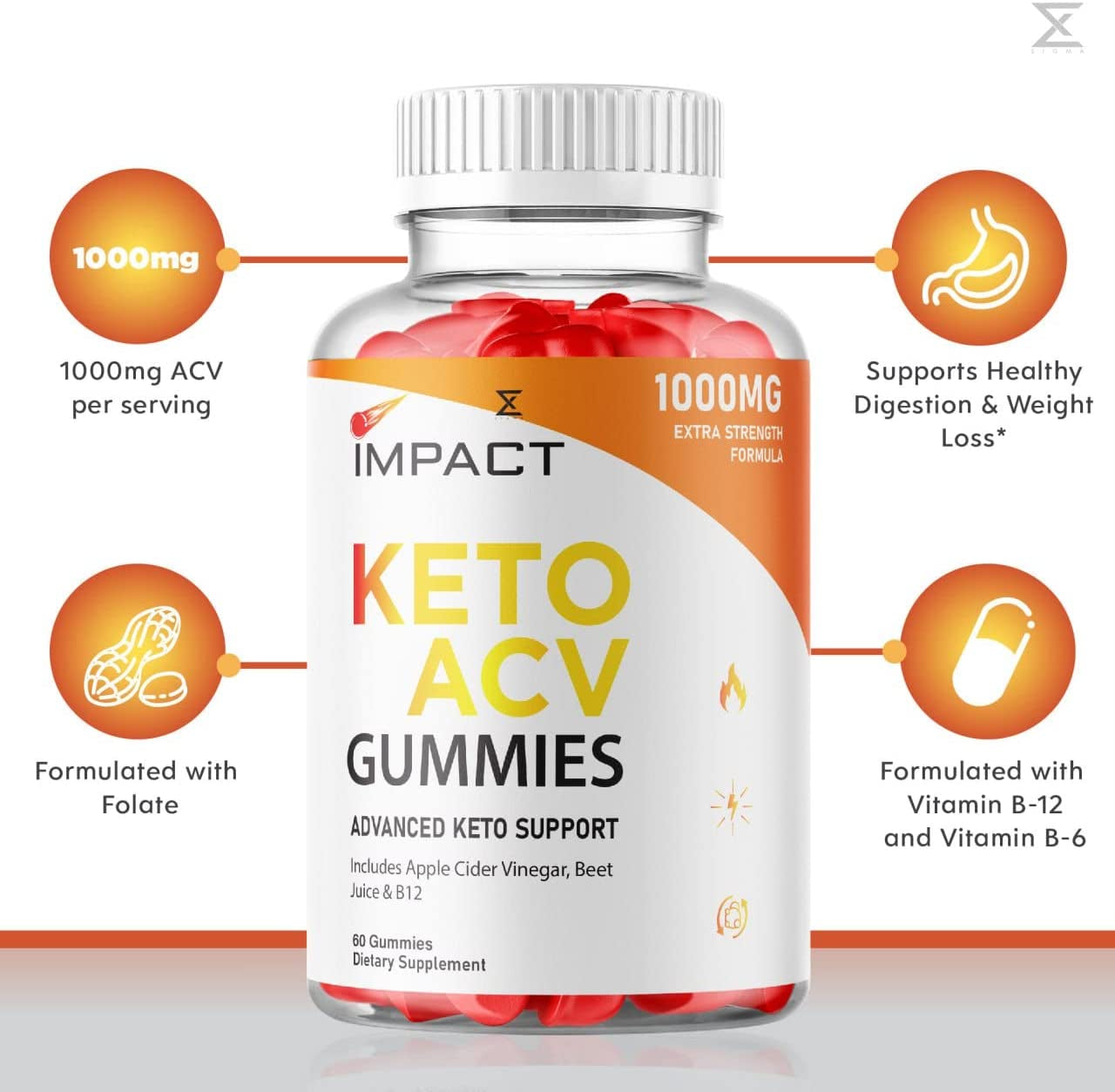 (5 Pack) Impact Keto ACV Gummies Advanced Keto plus ACV (300 Gummies)