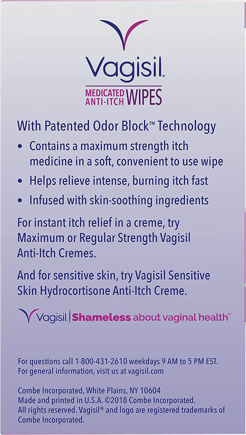 Vagisil Anti-Itch Medicated Wipes, Maximum Strength for Instant Relief, 20 Count, 3 Pack