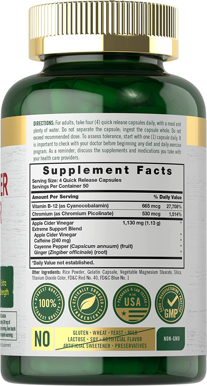Carlyle Apple Cider Vinegar Complex Capsules | 200 Pills | with Cayenne and Ginger | Non-Gmo & Gluten Free Supplement
