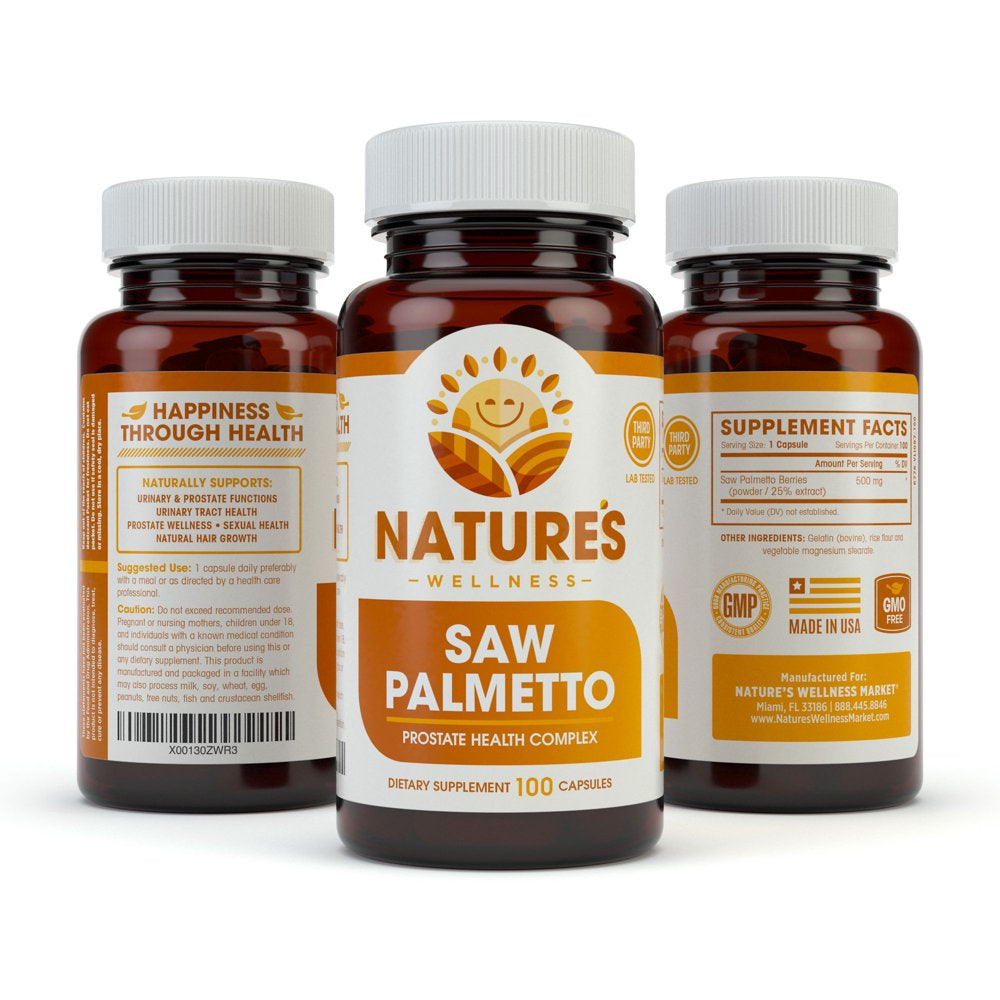 1000Mg Saw Palmetto - 100 Capsules - Extract + Berry Powder | Maximum Strength Supplement to Promote Prostate Heath | Reduce Frequent Urination and Block DHT Related Hair Loss Naturally