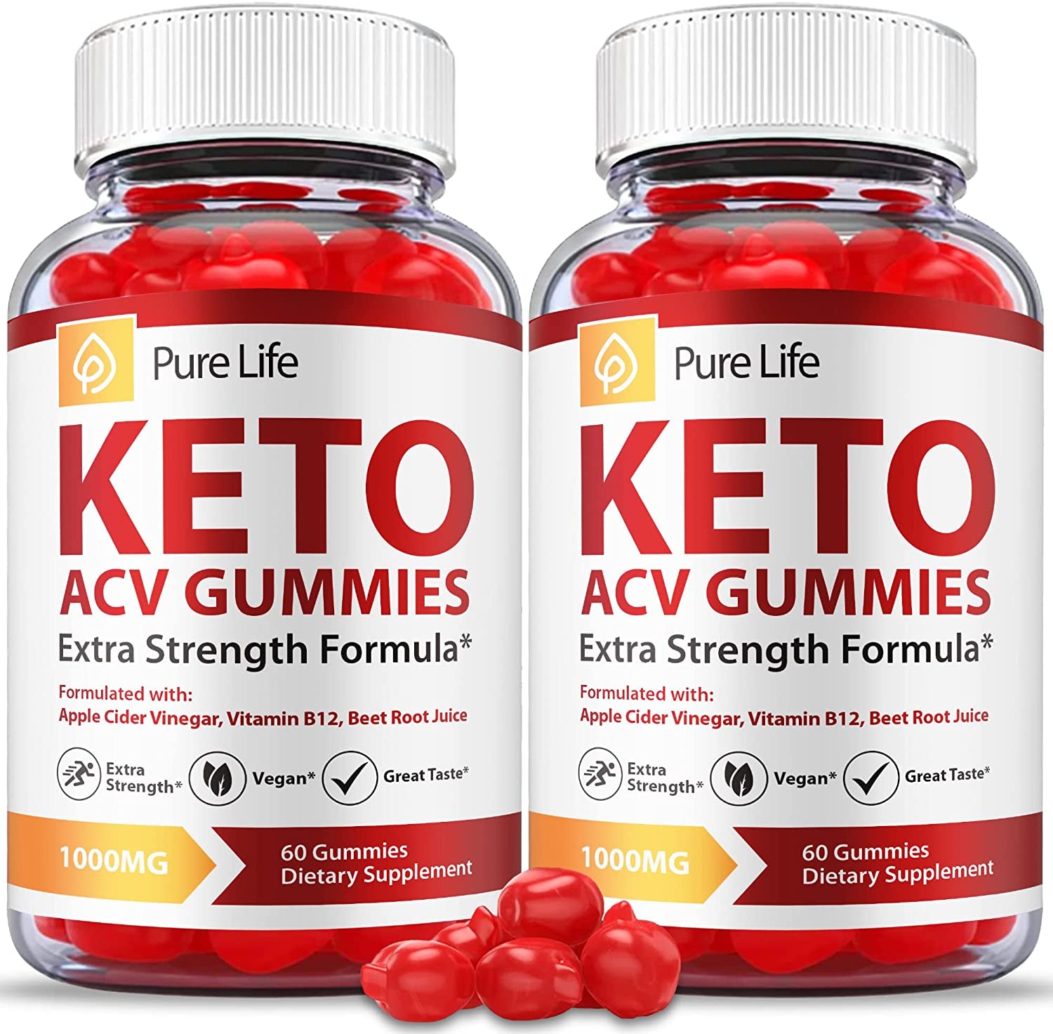 (2 Pack) Pure Life Keto Gummies - Official Formula, Vegan - Pure Life Keto ACV Gummies, Pure Life Keto Gummies with Apple Cider Vinegar, Weight Apple Loss Cider, Pure Life Gummy Advanced (120 Gummies)