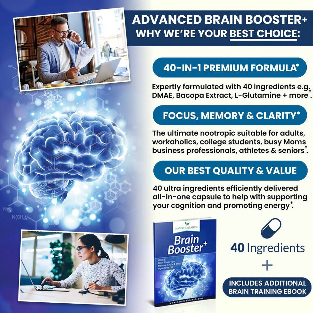 ADVANCED Brain Booster Supplement Memory Focus Mind & Clarity Enhancer - 60 Capsules