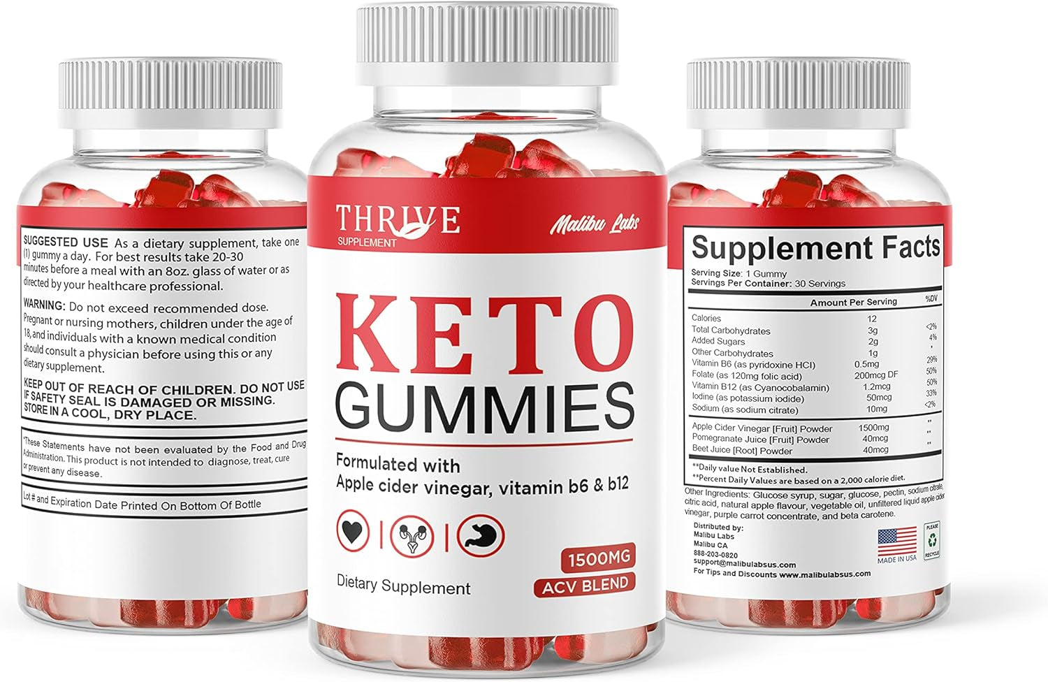 Thrive Keto ACV Gummies, Apple Cider Vinegar Ketosis, New Strong Time Released Formula, 1500Mg Once a Day, plus Ketogenic Support Supplement, Ketos Shark Gummy, (1 Pack) 30 Day Supply Tank