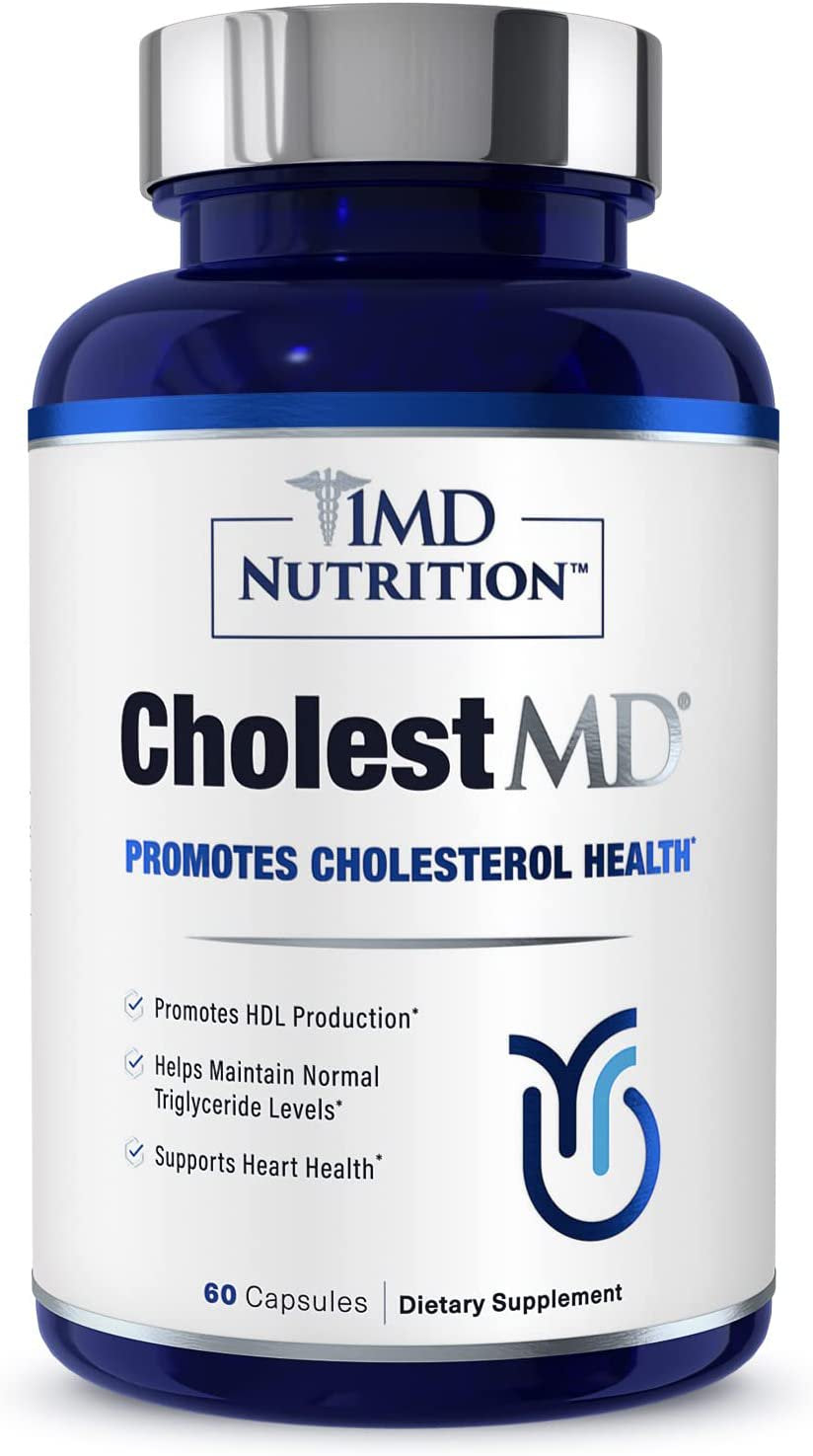 1MD Cholestmd - Support Healthy Cholesterol Levels, Promote Heart Health | with Olive Leaf Extract, Bergavit, Niacin, Garlic | 60 Capsules