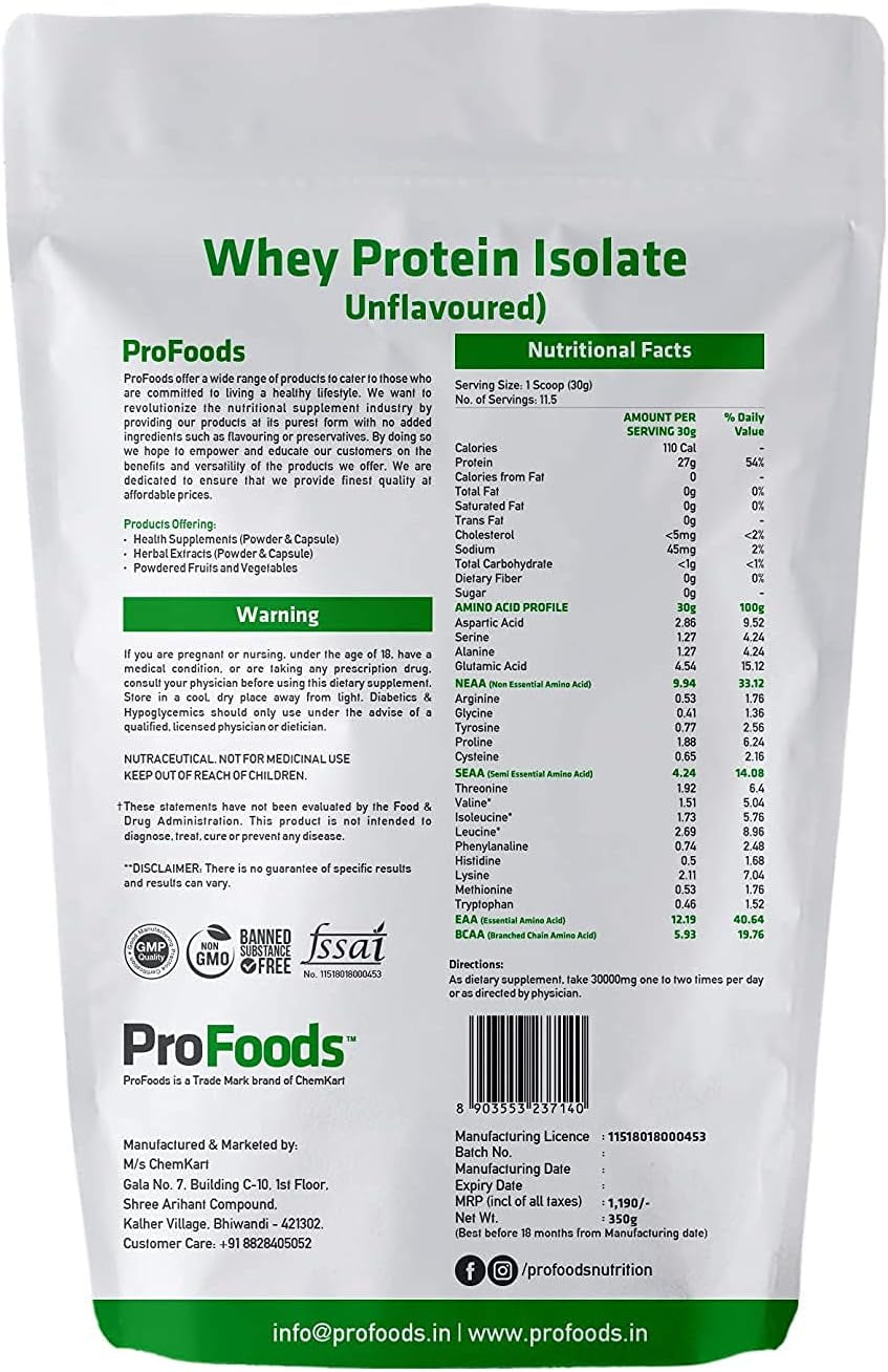 Pexal Profoods Whey Protein Isolate Powder (Unflavoured) (350 Grams)