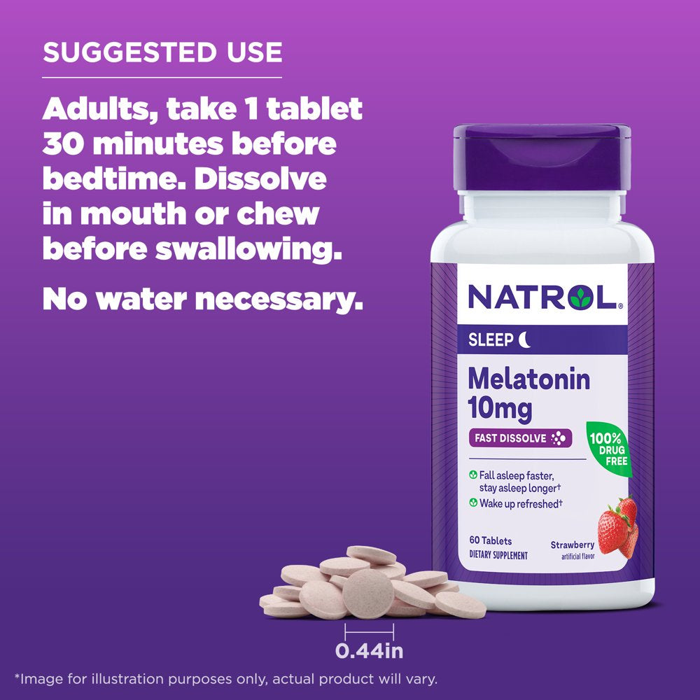 Natrol Melatonin Fast Dissolve Sleep Aid Tablets, Strawberry, 10Mg, 60 Count