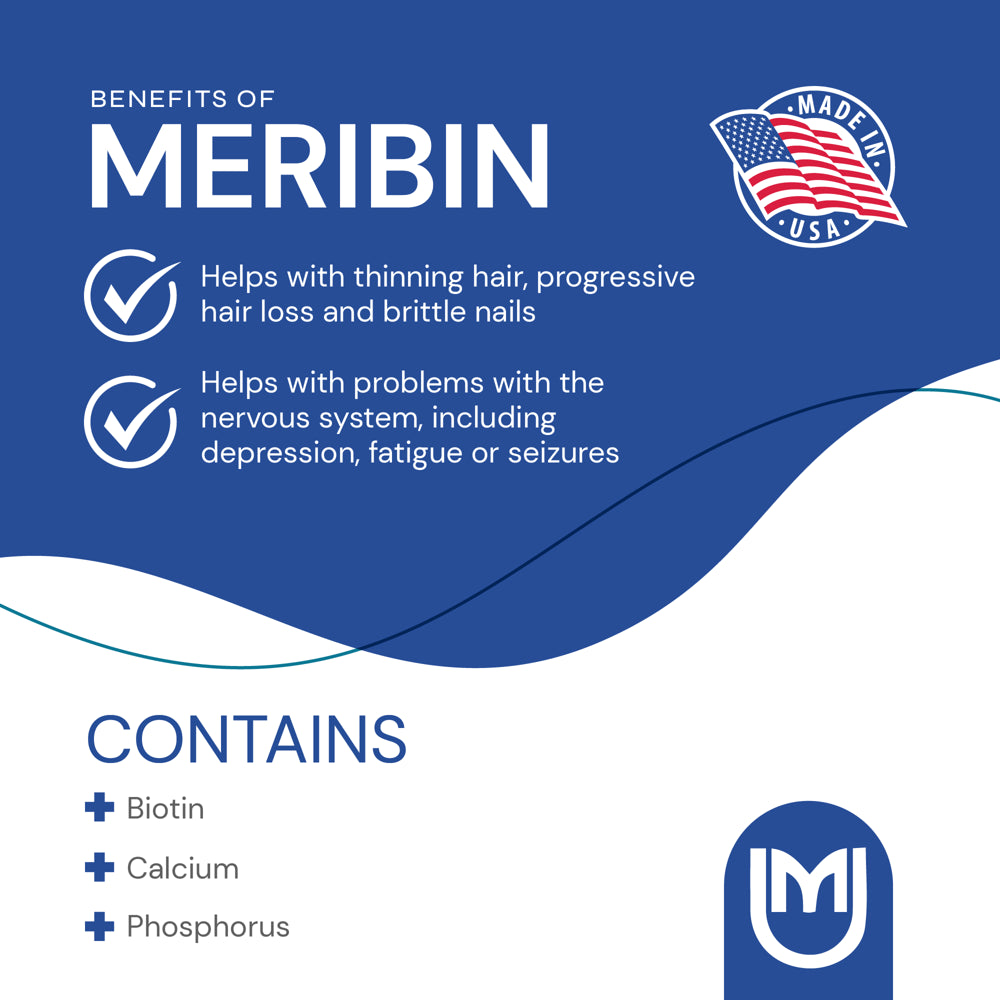 Mericon Industries Meribin High Potency Biotin Supplement | Biotin Hair Growth Vitamins | Biotin Pills for Skin, Nail, Brain, Metabolism, & Energy Support | 120 Capsules