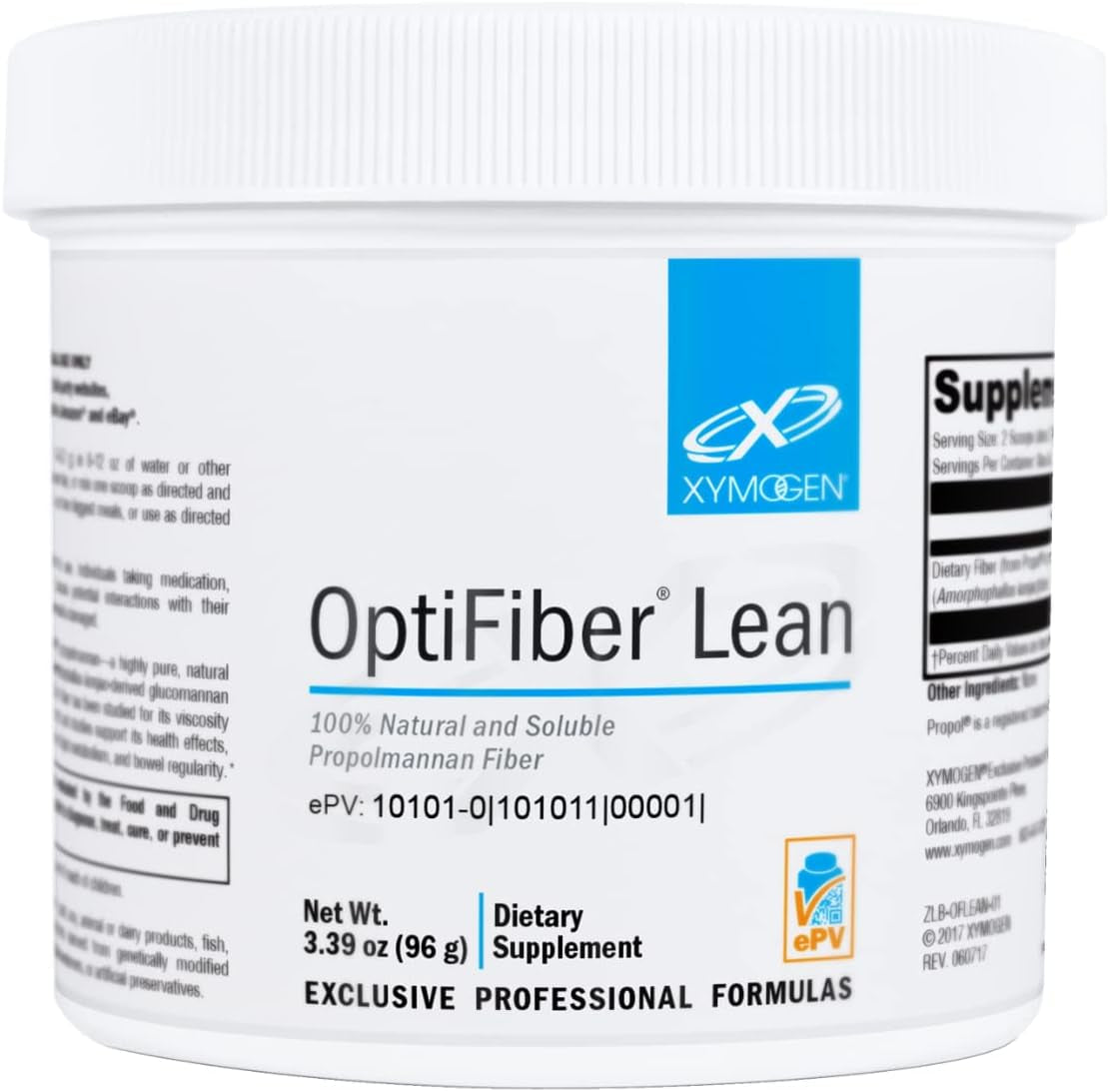 XYMOGEN Optifiber Lean - 100% Natural and Soluble Propolmannan Fiber Powder - Supports Satiety, Cholesterol Metabolism, and Healthy Bowel Movements (3.39 Oz)