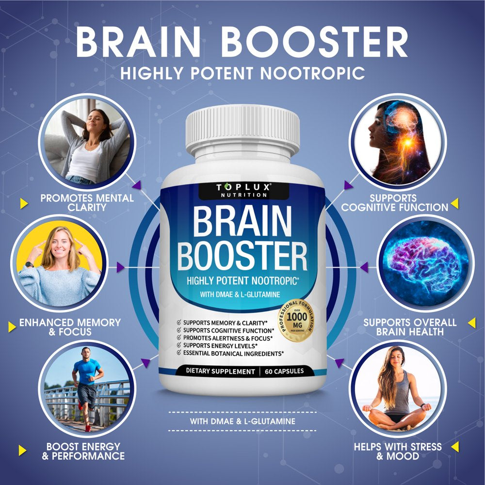 Toplux Brain Booster Nootropic Supplement Support Memory, Focus & Clarity DMAE for Mind 60 Capsules