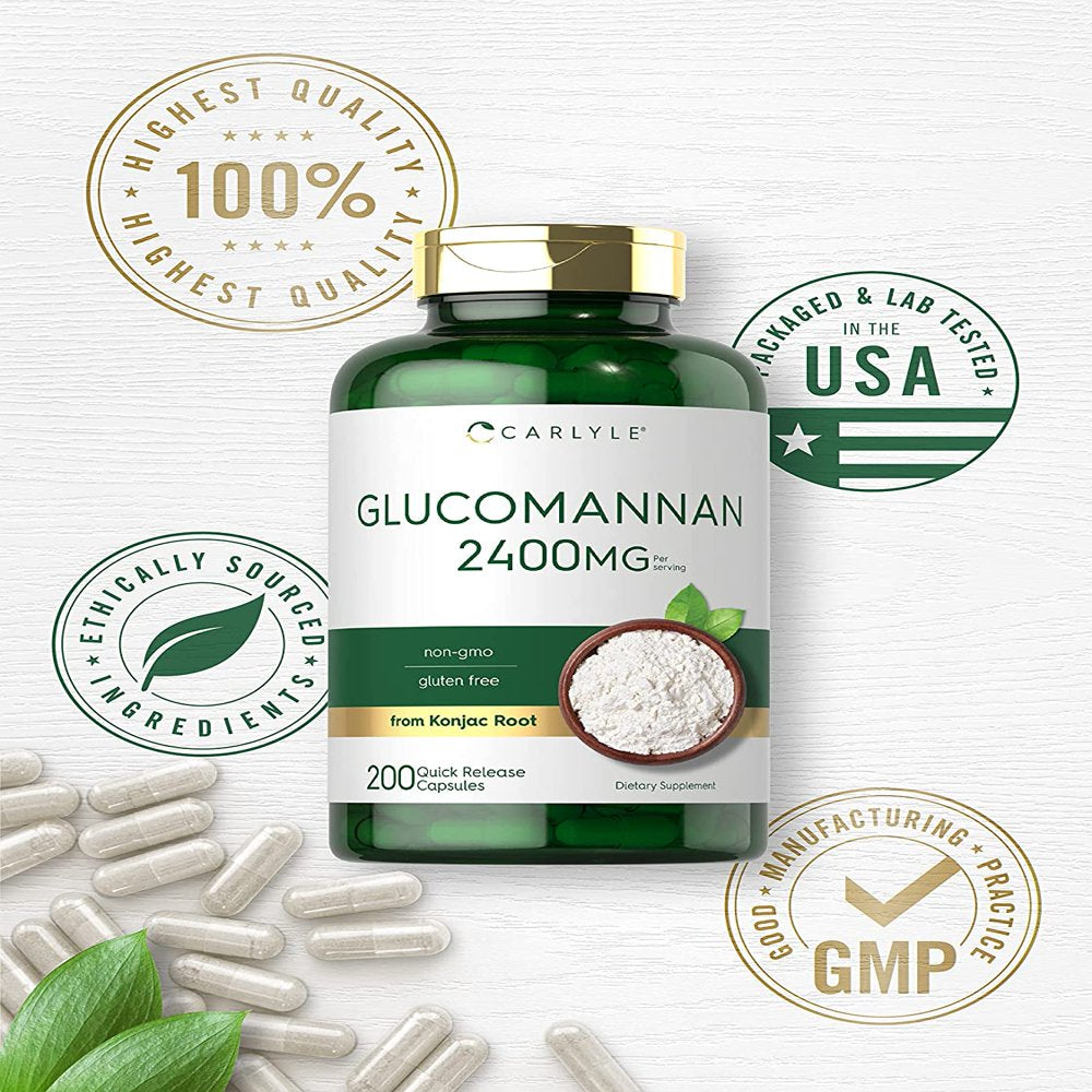 Glucomannan Capsules 2400Mg | 200 Count | Soluble Fiber Pills | by Carlyle