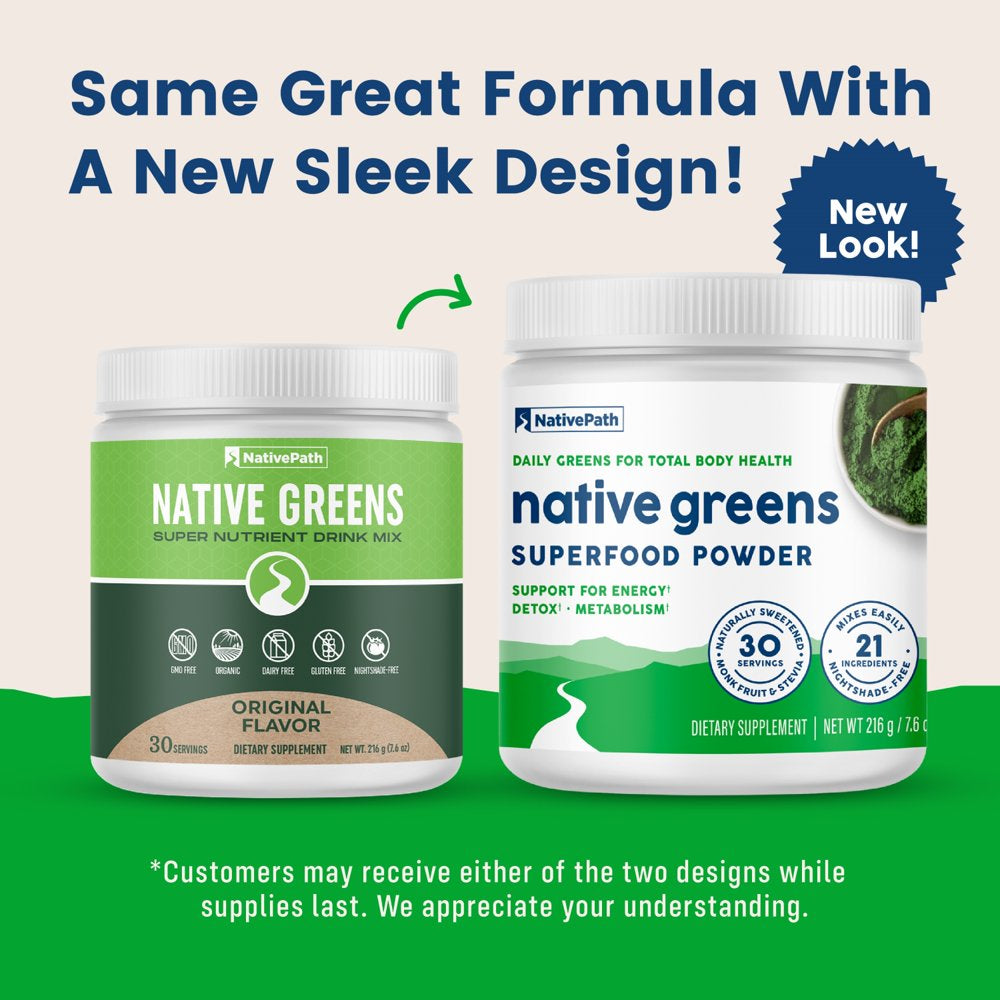 Nativepath Native Greens - Daily Super Greens Powder with Organic Greens and Superfoods - Original Flavor - Supports Detox, Thyroid, and Gut Health for Energy and Positive Body Changes, 30 Servings