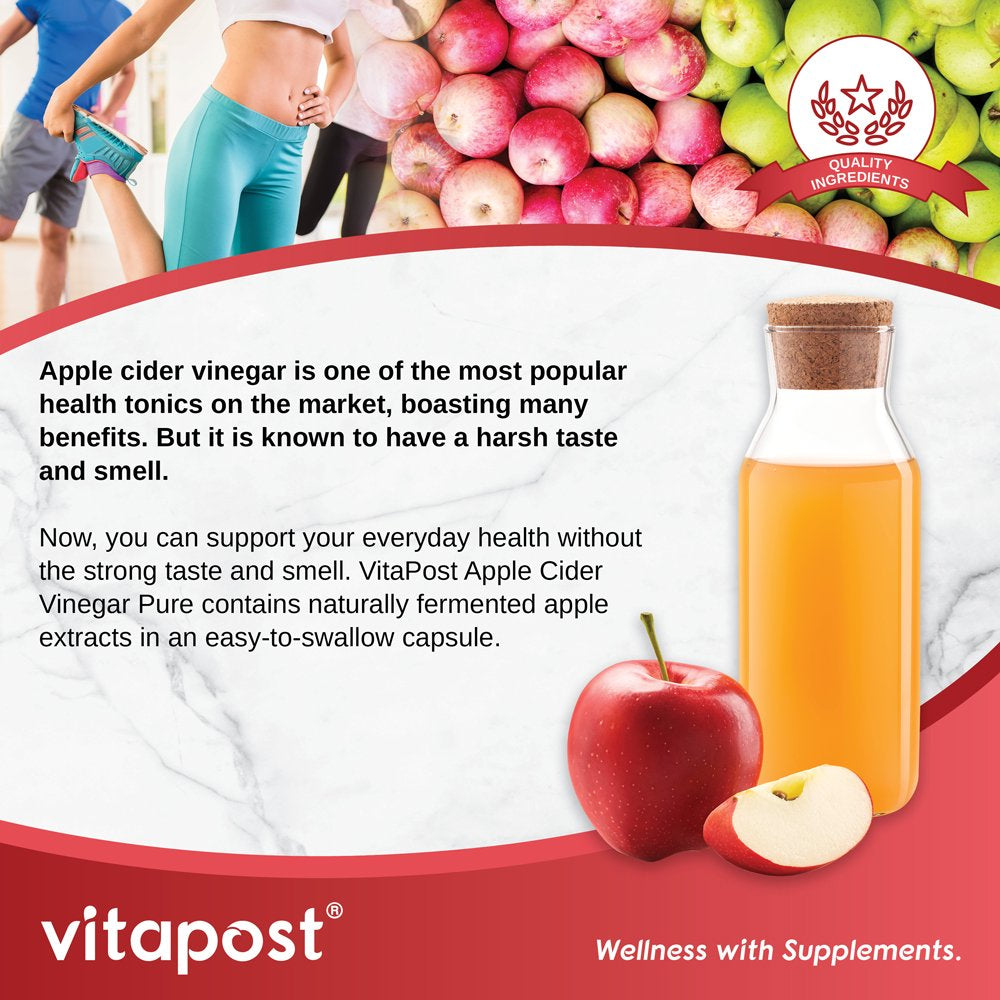 Vitapost Apple Cider Vinegar Pure Supplement, Naturally Fermented, No Harsh Taste - 60 Capsules